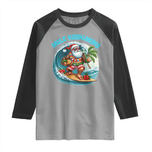 Christmas In Hawaii Raglan Shirt Mele Kalikimaka Santa Surfing Hibiscus TS11 Sport Gray Black Print Your Wear