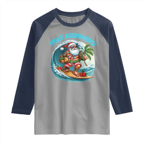 Christmas In Hawaii Raglan Shirt Mele Kalikimaka Santa Surfing Hibiscus TS11 Sport Gray Navy Print Your Wear