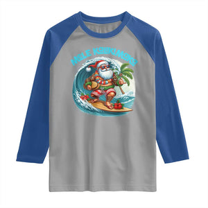 Christmas In Hawaii Raglan Shirt Mele Kalikimaka Santa Surfing Hibiscus TS11 Sport Gray Royal Print Your Wear