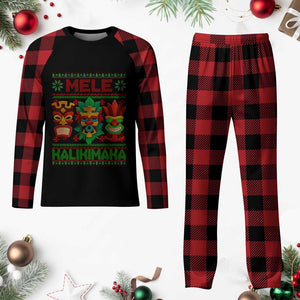 Xmas In Hawaii Plaid Pajama Set Mele Kalikimaka Ugly Tikis Kakau Tattoo TS11 Buffalo Plaid Print Your Wear