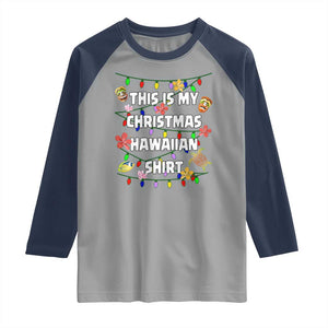 Christmas In Hawaii Raglan Shirt This Is My Christmas Hawaiian Shirt Tikis Hibiscus Flower TS11 Sport Gray Navy Print Your Wear