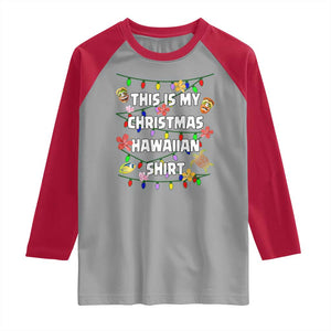 Christmas In Hawaii Raglan Shirt This Is My Christmas Hawaiian Shirt Tikis Hibiscus Flower TS11 Sport Gray Red Print Your Wear
