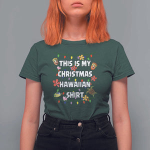 Christmas In Hawaii T Shirt For Women This Is My Christmas Hawaiian Shirt Tikis Hibiscus Flower TS11 Dark Forest Green Print Your Wear