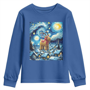 Yule Goat Youth Sweatshirt Yule Starry Night Winter Solstice Christmas Vincent Van Gogh TS11 Royal Blue Print Your Wear