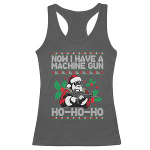 Funny Christmas 80's Die Movie Racerback Tank Top Now I Have A Machine Gun Ho Ho Ho Gun Lover TS11 Dark Heather Print Your Wear