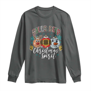 Funny Balls Deep In Christmas Spirit Long Sleeve Shirt Xmas Humorous Festive TS11 Dark Heather Print Your Wear