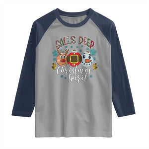 Funny Balls Deep In Christmas Spirit Raglan Shirt Xmas Humorous Festive TS11 Sport Gray Navy Print Your Wear