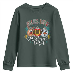 Funny Balls Deep In Christmas Spirit Youth Sweatshirt Xmas Humorous Festive TS11 Dark Forest Green Print Your Wear