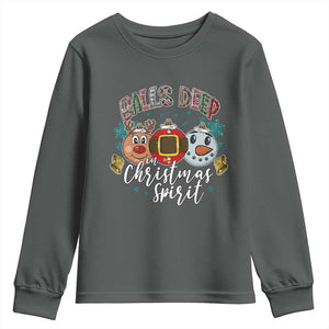 Funny Balls Deep In Christmas Spirit Youth Sweatshirt Xmas Humorous Festive TS11 Dark Heather Print Your Wear