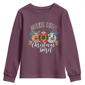 Funny Balls Deep In Christmas Spirit Youth Sweatshirt Xmas Humorous Festive TS11 Maroon Print Your Wear