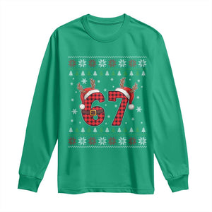 Funny 67 Six Seven Meme Brainrot Cringe Christmas Plaid Graphic Long Sleeve Shirt TS11 Irish Green Print Your Wear