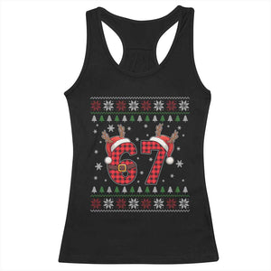 Funny 67 Six Seven Meme Brainrot Cringe Christmas Plaid Graphic Racerback Tank Top TS11 Black Print Your Wear