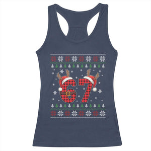 Funny 67 Six Seven Meme Brainrot Cringe Christmas Plaid Graphic Racerback Tank Top TS11 Navy Print Your Wear