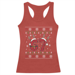 Funny 67 Six Seven Meme Brainrot Cringe Christmas Plaid Graphic Racerback Tank Top TS11 Red Print Your Wear