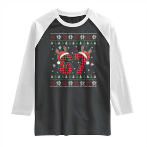 Funny 67 Six Seven Meme Brainrot Cringe Christmas Plaid Graphic Raglan Shirt TS11 Black White Print Your Wear