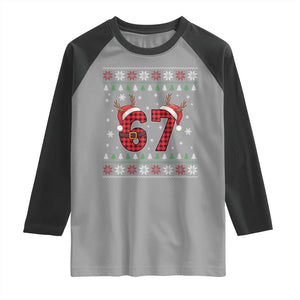 Funny 67 Six Seven Meme Brainrot Cringe Christmas Plaid Graphic Raglan Shirt TS11 Sport Gray Black Print Your Wear