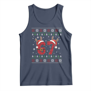 Funny 67 Six Seven Meme Brainrot Cringe Christmas Plaid Graphic Tank Top TS11 Navy Print Your Wear