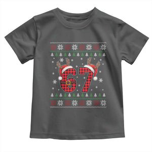 Funny 67 Six Seven Meme Brainrot Cringe Christmas Plaid Graphic Toddler T Shirt TS11 Dark Heather Print Your Wear