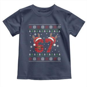 Funny 67 Six Seven Meme Brainrot Cringe Christmas Plaid Graphic Toddler T Shirt TS11 Navy Print Your Wear