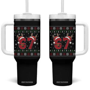 Funny 67 Six Seven Meme Brainrot Cringe Christmas Plaid Graphic Tumbler With Handle TS11 One Size: 40 oz Black Print Your Wear