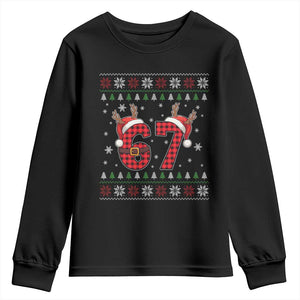 Funny 67 Six Seven Meme Brainrot Cringe Christmas Plaid Graphic Youth Sweatshirt TS11 Black Print Your Wear
