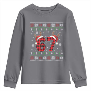 Funny 67 Six Seven Meme Brainrot Cringe Christmas Plaid Graphic Youth Sweatshirt TS11 Charcoal Print Your Wear