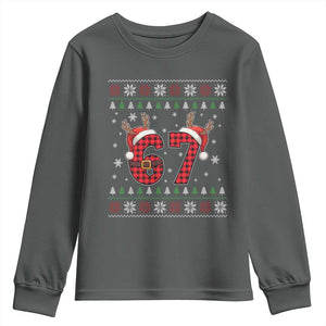 Funny 67 Six Seven Meme Brainrot Cringe Christmas Plaid Graphic Youth Sweatshirt TS11 Dark Heather Print Your Wear