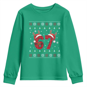 Funny 67 Six Seven Meme Brainrot Cringe Christmas Plaid Graphic Youth Sweatshirt TS11 Irish Green Print Your Wear