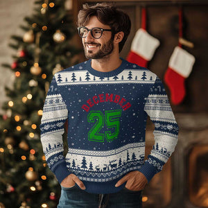 December 25 Xmas Sport Jersey Number Xmas Ugly Christmas Sweater TS11 Navy Beige Print Your Wear