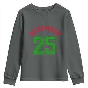 December 25 Christmas Sport Jersey Number Xmas Youth Sweatshirt TS11 Dark Heather Print Your Wear