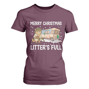 Funny Merry Christmas Litter's Full Cat Parody T Shirt For Women Xmas Movie TS11 Maroon Print Your Wear