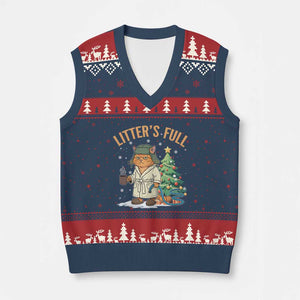 Funny Xmas Vacation Movie Litter's Full Cat V-Neck Knit Sweater Vest Xmas Tree TS11 Navy Red Print Your Wear