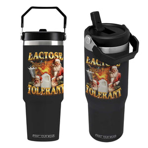 Funny Christmas Santa Lactose Tolerant Flip Straw Tumbler Xmas Tummy Ironic Sarcastic Meme TS11 One Size: 30 oz Black Print Your Wear