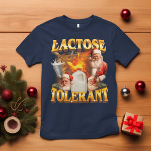 Funny Christmas Santa Lactose Tolerant T Shirt Xmas Tummy Ironic Sarcastic Meme TS11 Navy Print Your Wear