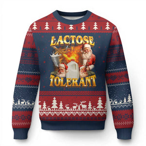 Funny Xmas Santa Lactose Tolerant Ugly Christmas Sweater Xmas Tummy Ironic Sarcastic Meme TS11 Navy Red Print Your Wear