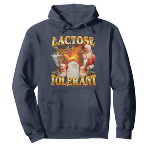 Funny Christmas Santa Lactose Tolerant Hoodie Xmas Tummy Ironic Sarcastic Meme TS11 Navy Print Your Wear