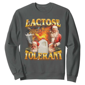 Funny Christmas Santa Lactose Tolerant Sweatshirt Xmas Tummy Ironic Sarcastic Meme TS11 Dark Heather Print Your Wear