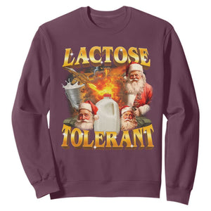 Funny Christmas Santa Lactose Tolerant Sweatshirt Xmas Tummy Ironic Sarcastic Meme TS11 Maroon Print Your Wear