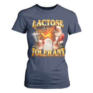 Funny Christmas Santa Lactose Tolerant T Shirt For Women Xmas Tummy Ironic Sarcastic Meme TS11 Navy Print Your Wear