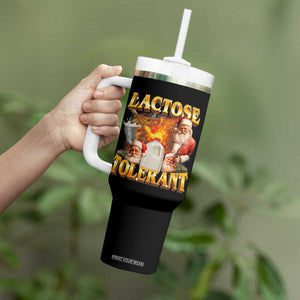 Funny Christmas Santa Lactose Tolerant Tumbler With Handle Xmas Tummy Ironic Sarcastic Meme - Print Your Wear