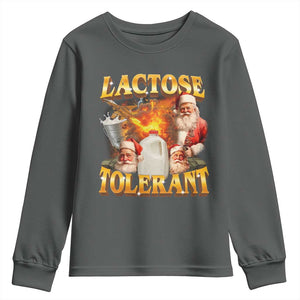 Funny Christmas Santa Lactose Tolerant Youth Sweatshirt Xmas Tummy Ironic Sarcastic Meme TS11 Dark Heather Print Your Wear