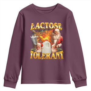 Funny Christmas Santa Lactose Tolerant Youth Sweatshirt Xmas Tummy Ironic Sarcastic Meme TS11 Maroon Print Your Wear