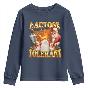 Funny Christmas Santa Lactose Tolerant Youth Sweatshirt Xmas Tummy Ironic Sarcastic Meme TS11 Navy Print Your Wear