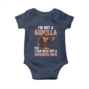I'm Not A Gorilla But I Can't Beat Off A Hundred Men Baby Onesie Funny Bigfoot Meme TS11 Navy Print Your Wear