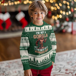 I'm Not A Gorilla But I Can't Beat Off A Hundred Men Ugly Christmas Sweater Funny Bigfoot Meme TS11 Forest Green Beige Print Your Wear