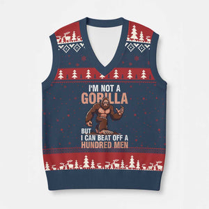 I'm Not A Gorilla But I Can't Beat Off A Hundred Men V-Neck Knit Sweater Vest Funny Bigfoot Meme TS11 Navy Red Print Your Wear