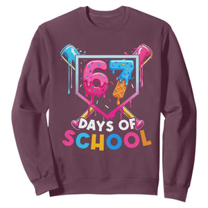 Funny 67 Days Of School Baseball Drip Sweatshirt Six Seven Meme Gen Alpha TS11 Maroon Print Your Wear