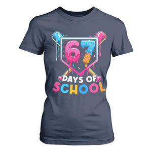 Funny 67 Days Of School Baseball Drip T Shirt For Women Six Seven Meme Gen Alpha TS11 Navy Print Your Wear