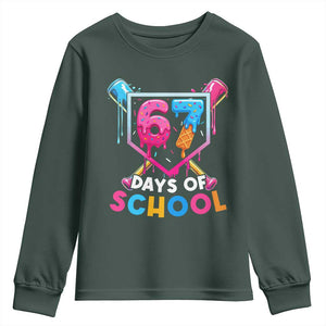 Funny 67 Days Of School Baseball Drip Youth Sweatshirt Six Seven Meme Gen Alpha TS11 Dark Forest Green Print Your Wear