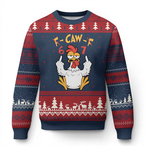 Funny F Caw F 67 Meme Ugly Christmas Sweater Cartoon Chicken Six Seven Poultry Humor TS11 Navy Red Print Your Wear